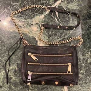 Rebecca Minkoff Black Leather Crossbody Bag with Gold Chain
